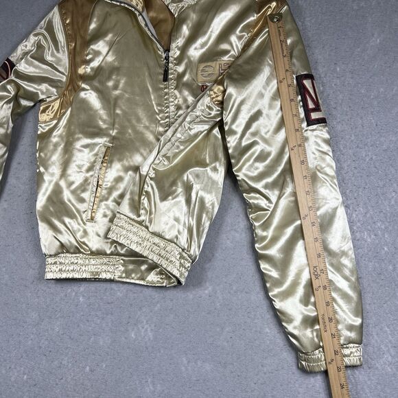 VTG Pepe Jeans London Bomber Varsity Jacket Reversible Gold Satin Women’s LARGE - Picture 6 of 15